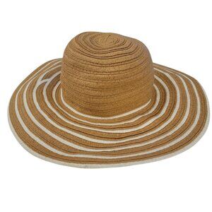 Shade & Shore Wide Brim Straw Sun Hat Tan & White Striped Packable Beach Hat